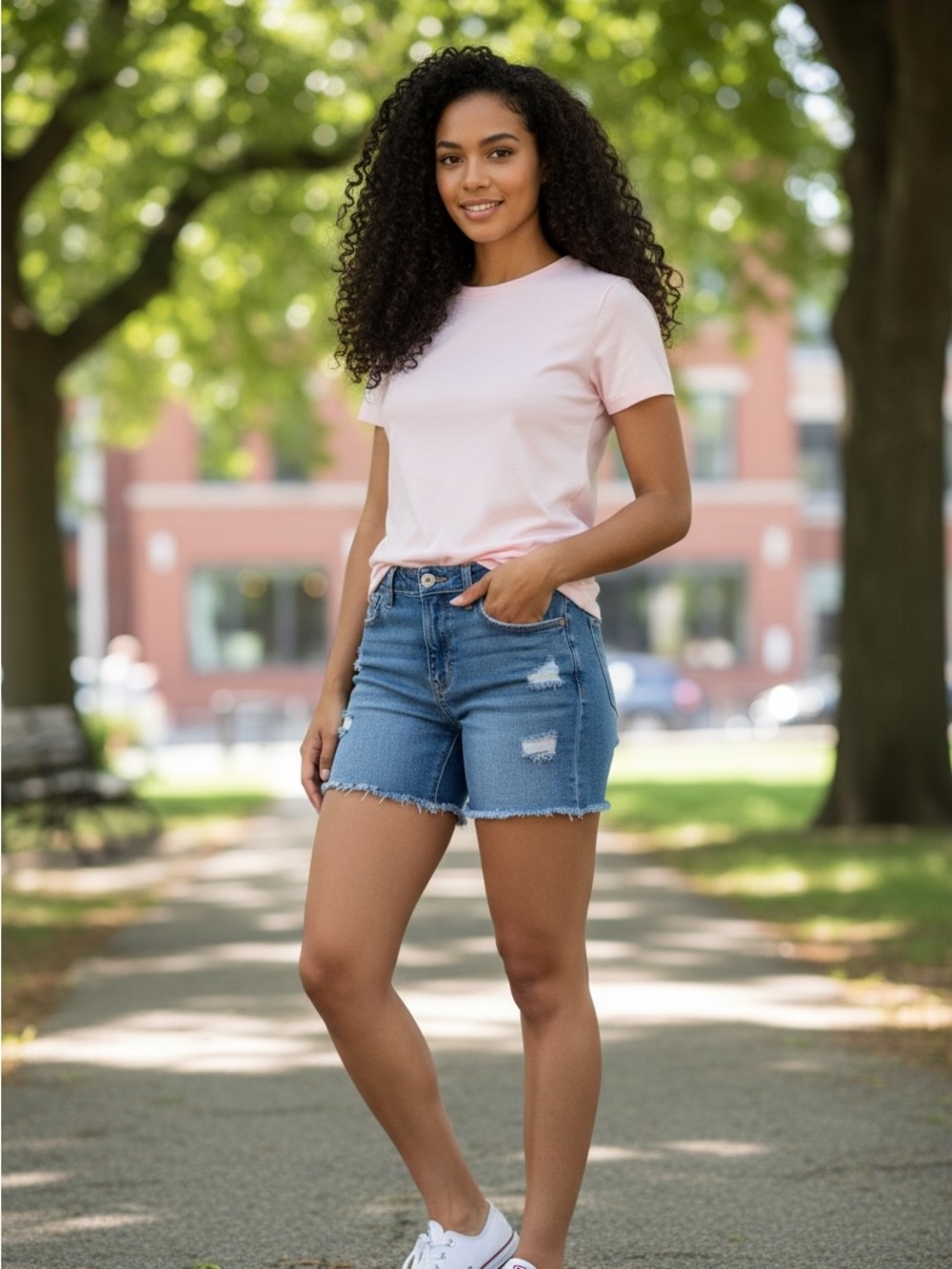 Signature Levi Strauss Womens Mid Rise Distressed Denim Shorts Blue Size 6 W28